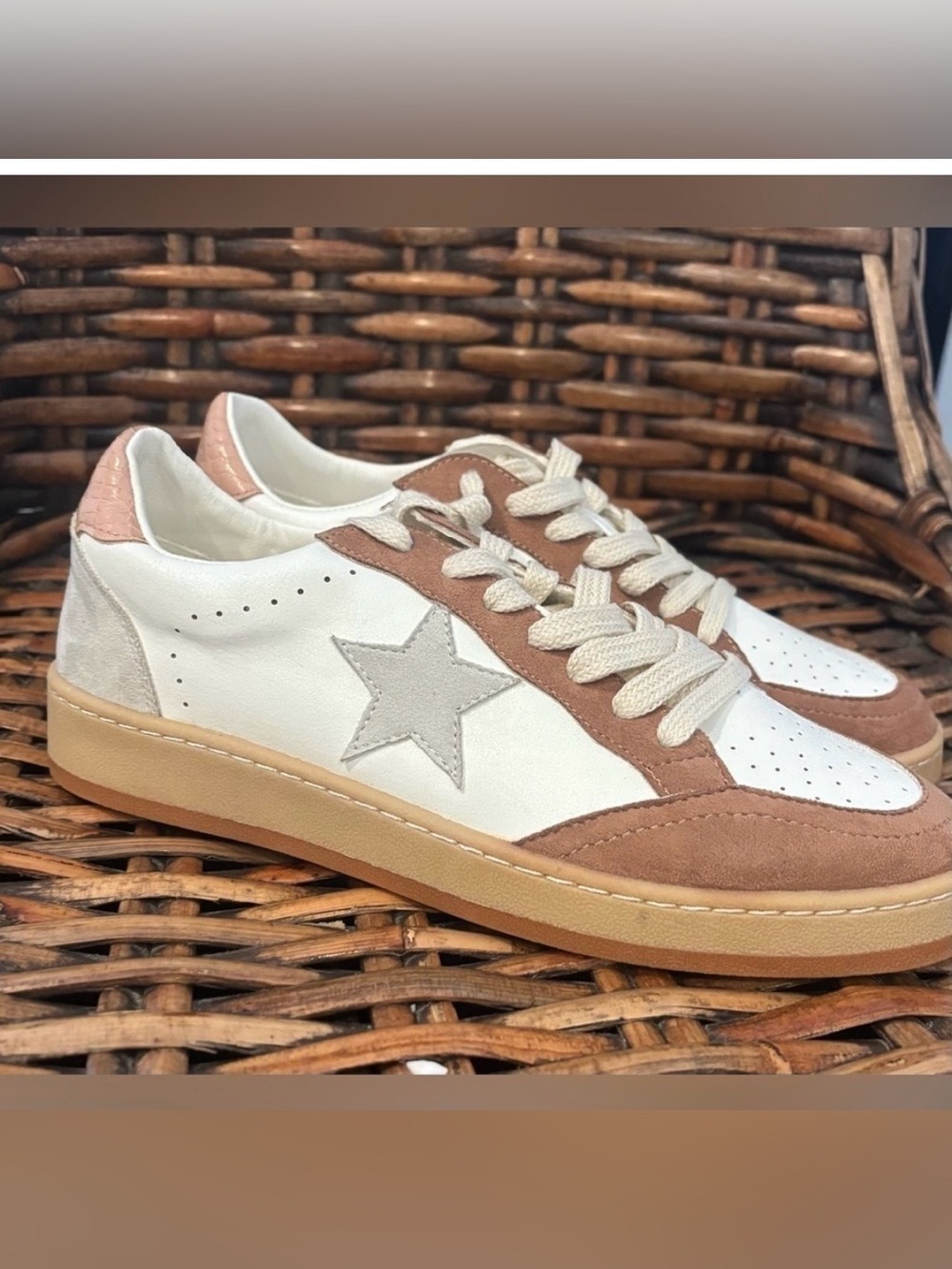 Mi,iM White and Taupe  Star Sneakers in size 7.5 . New still in box